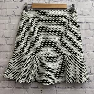 Banana Republic Black White Chainlink Pattern A Line Midi Skirt 2P Work Ruffle